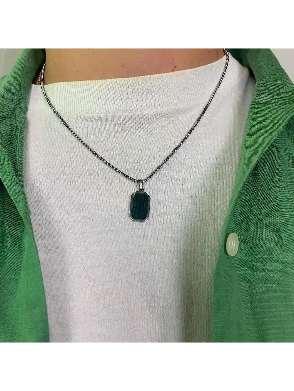 Silver with Green pendant stainless steel necklace
